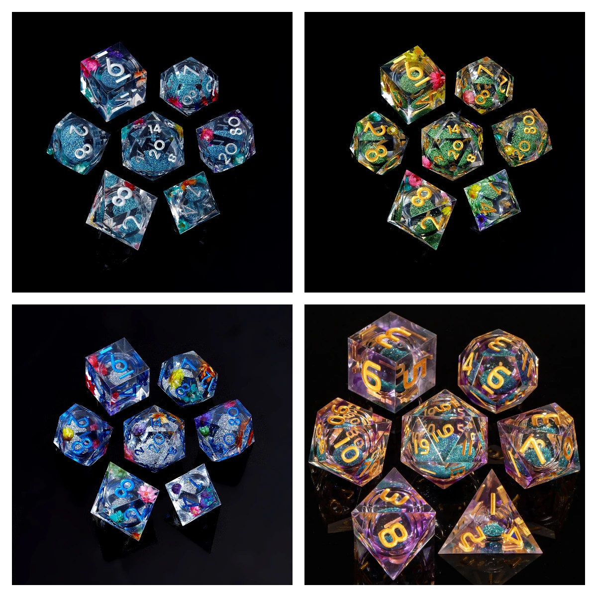 7pcs Handmade Resin Polyhedral Dice Set for DnD, Semi-Transparent RPG Dice for Board Games, Dungeon and Dragons Dice D20 D12 D10