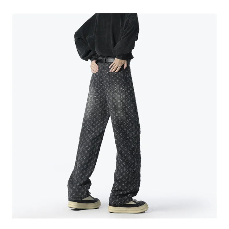 Luźne spodnie cargo z prostymi nogawkami, żakardowe, szyte na szydełku