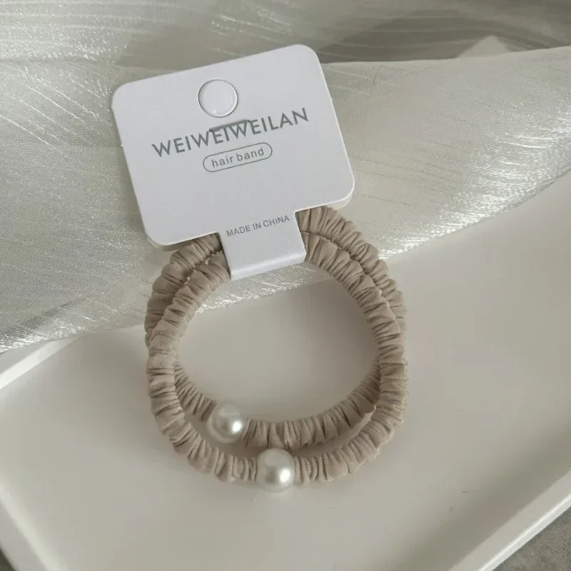 2PC Minimalist and Versatile Good Pearl High Elasticity Hair Ties for Women Girls Ponytail Holder Hair Rings Rope Accessories