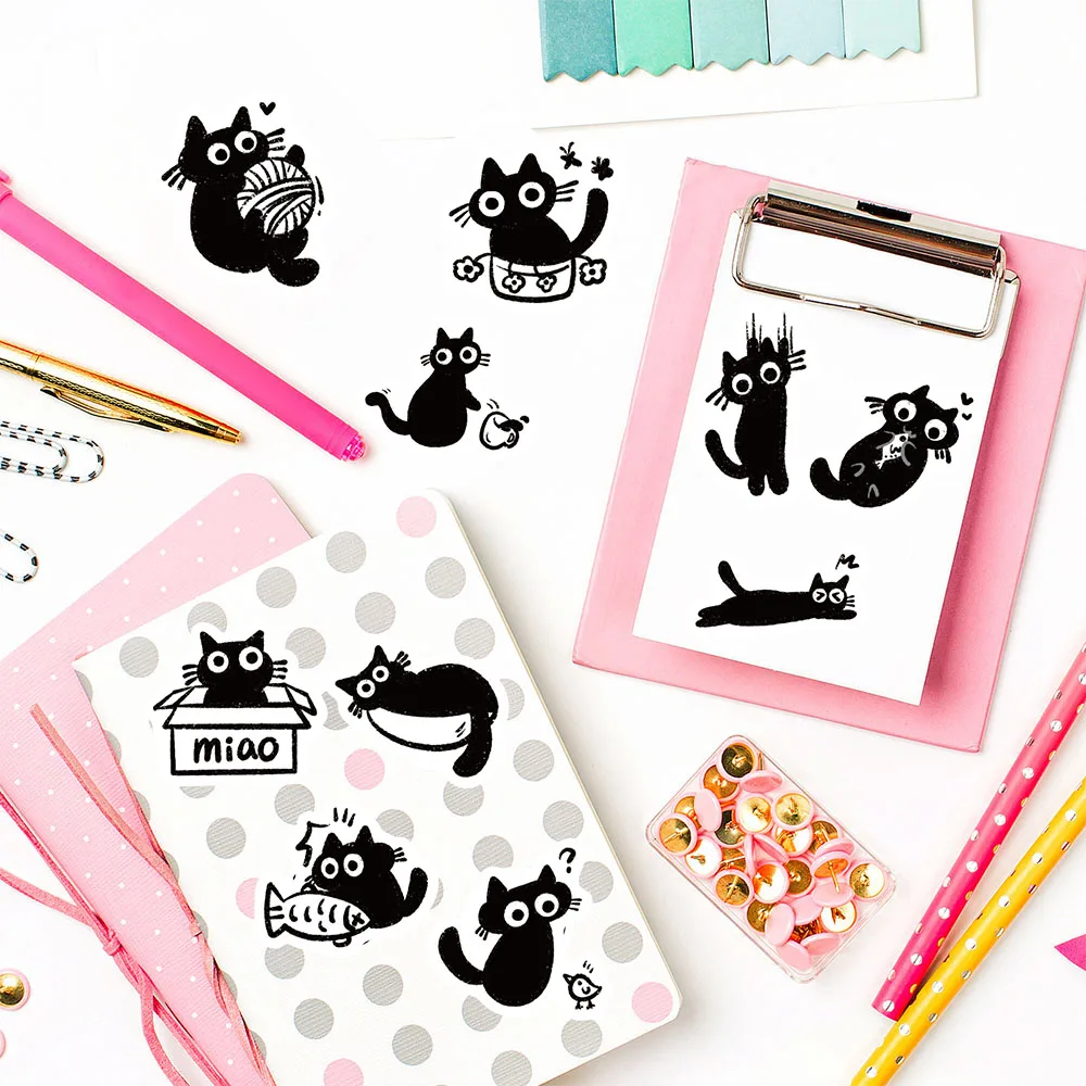 500PCS Little Black Cat Roll Stickers Harajuku Scrapbooking Luggage Cool Phone Coffee Laptop Gift For Waterproof Guitar Sticker image 6