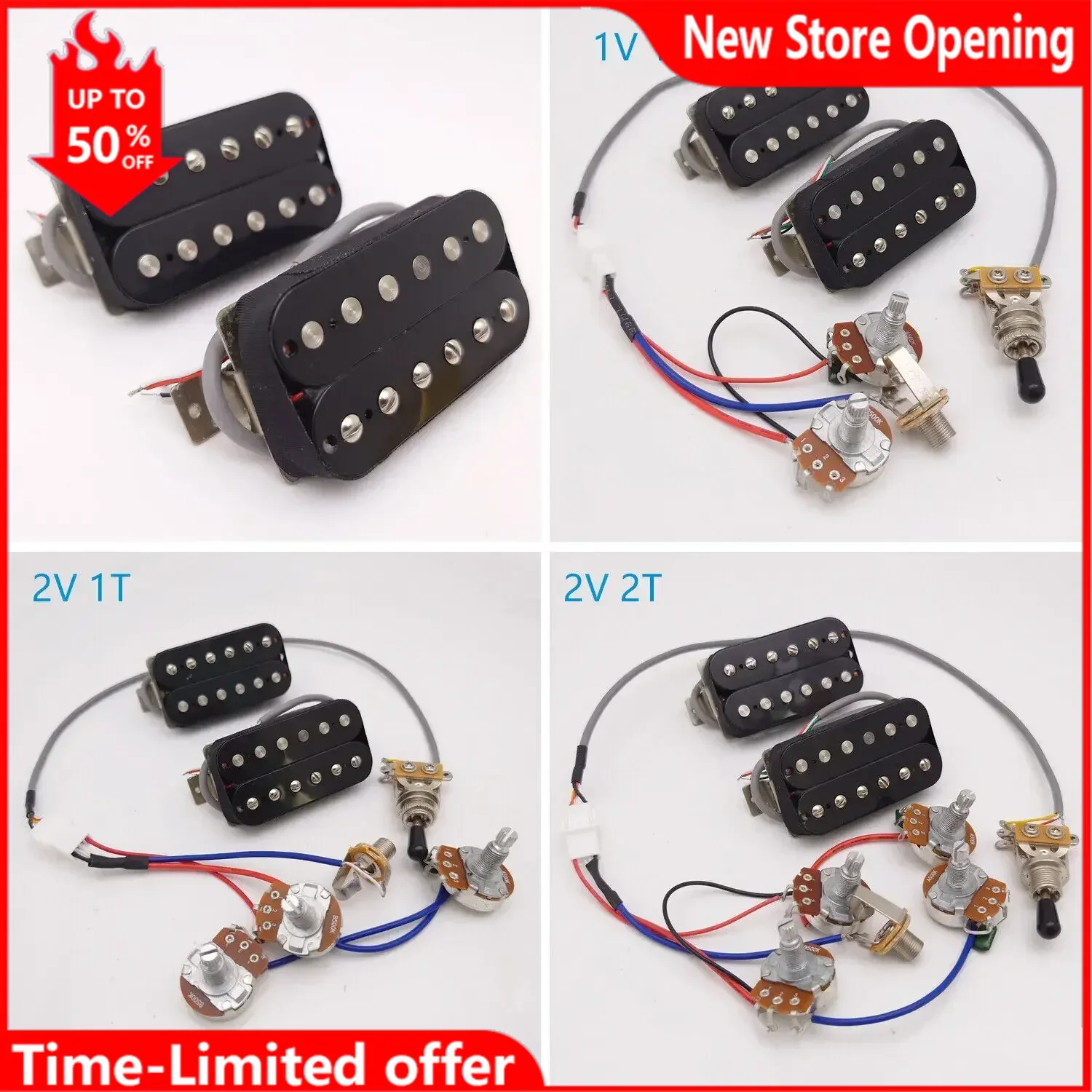 Alnico V Classic 57 Guitar Humbucker Pickup Black with 4C Wiring Harness for LP Electric Guitar Replacement Parts