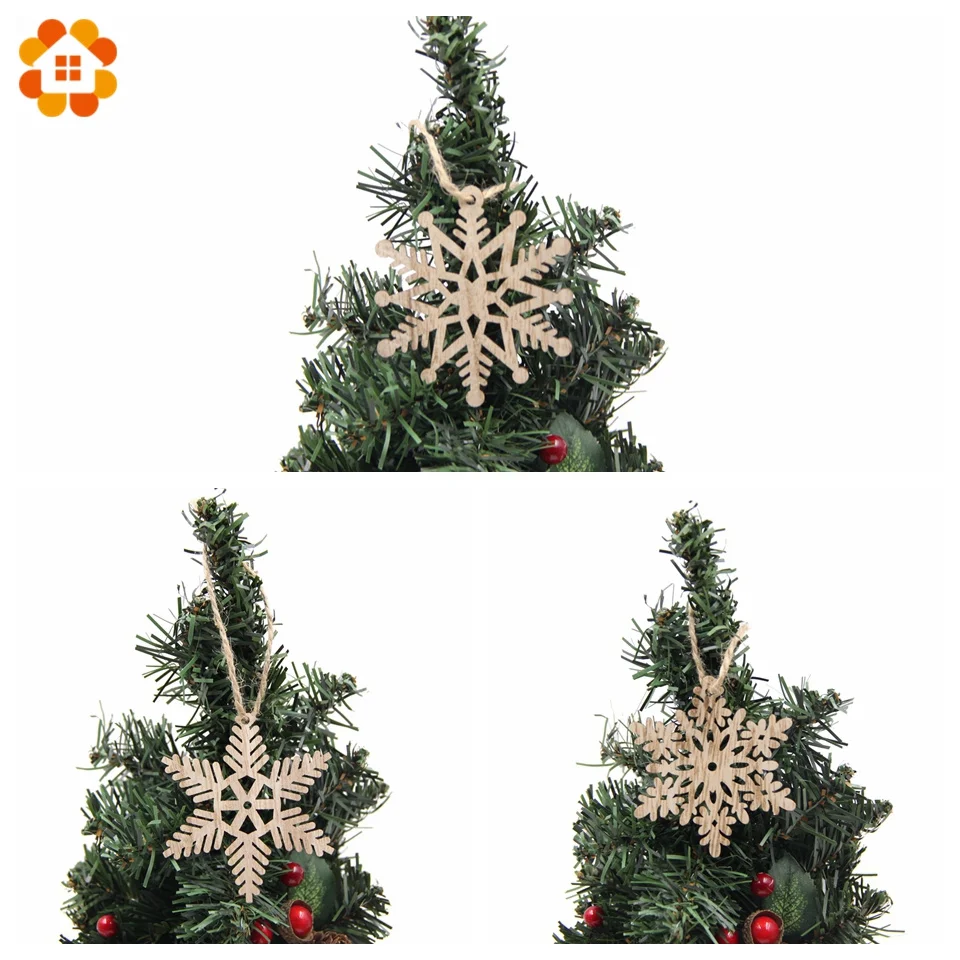 6PCS/Lot Christmas Snowflakes Wooden Pendants Vintage Hollow Hanging Ornaments Wood Craft  Kids Toys Christmas Tree Decorations