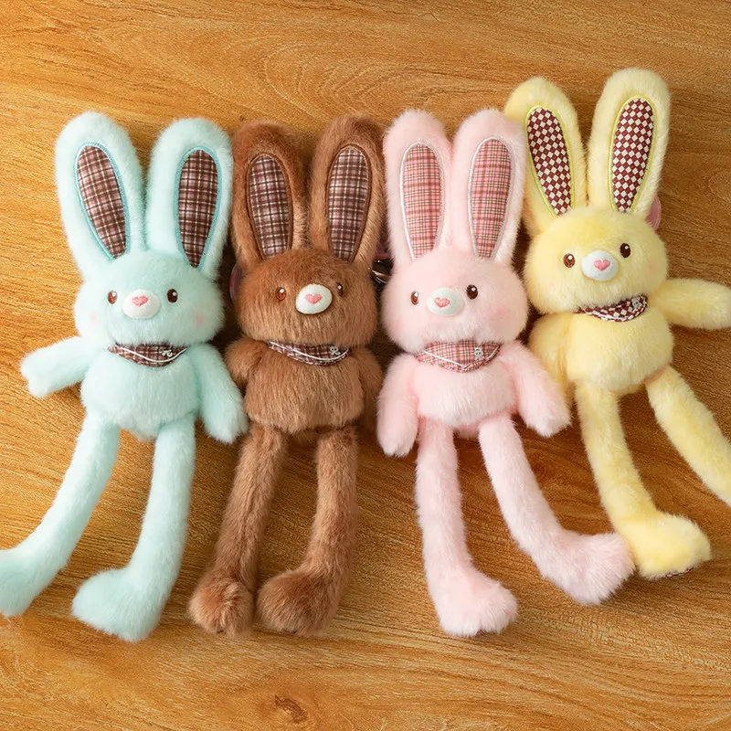Elegante ziehende lange Ohren Kaninchen Plüschtiere gemütliche flauschige Cartoon lange Beine Hase Puppe schöne Schlüsselanhänger Dekor Mädchen Geburtstagsgeschenk