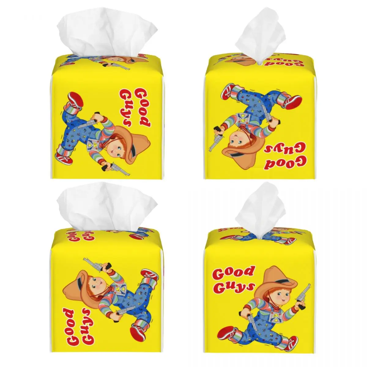 Custom Cartoon Good Guys Cowboy Tissue Box Cover PU Leather Square Child's Play Chucky Facial Tissues Holder for Office