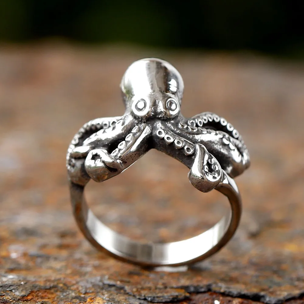 2024 New 316L Stainless Steel Vintage COOL Octopus Ring With Patterns Gothic For Men Women Punk Motorcycle Jewelry Party GIFT