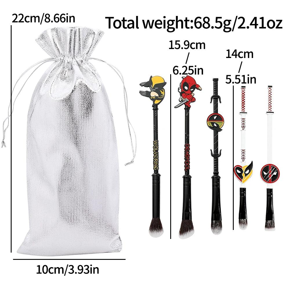 5pcs/set Makeup Brush Deadpool Wolverine Deadpool Makeup Brush Set Brush Soft Fiber Eye Shadow Brush Movie Peripheral Gift