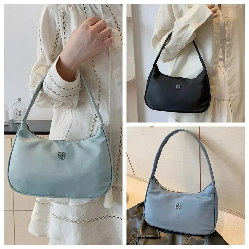 Fashion Nylon Women Underarm Bag Large Capacity Handbag Shoulder Bag Solid Color Travel Purse Hobos Bag