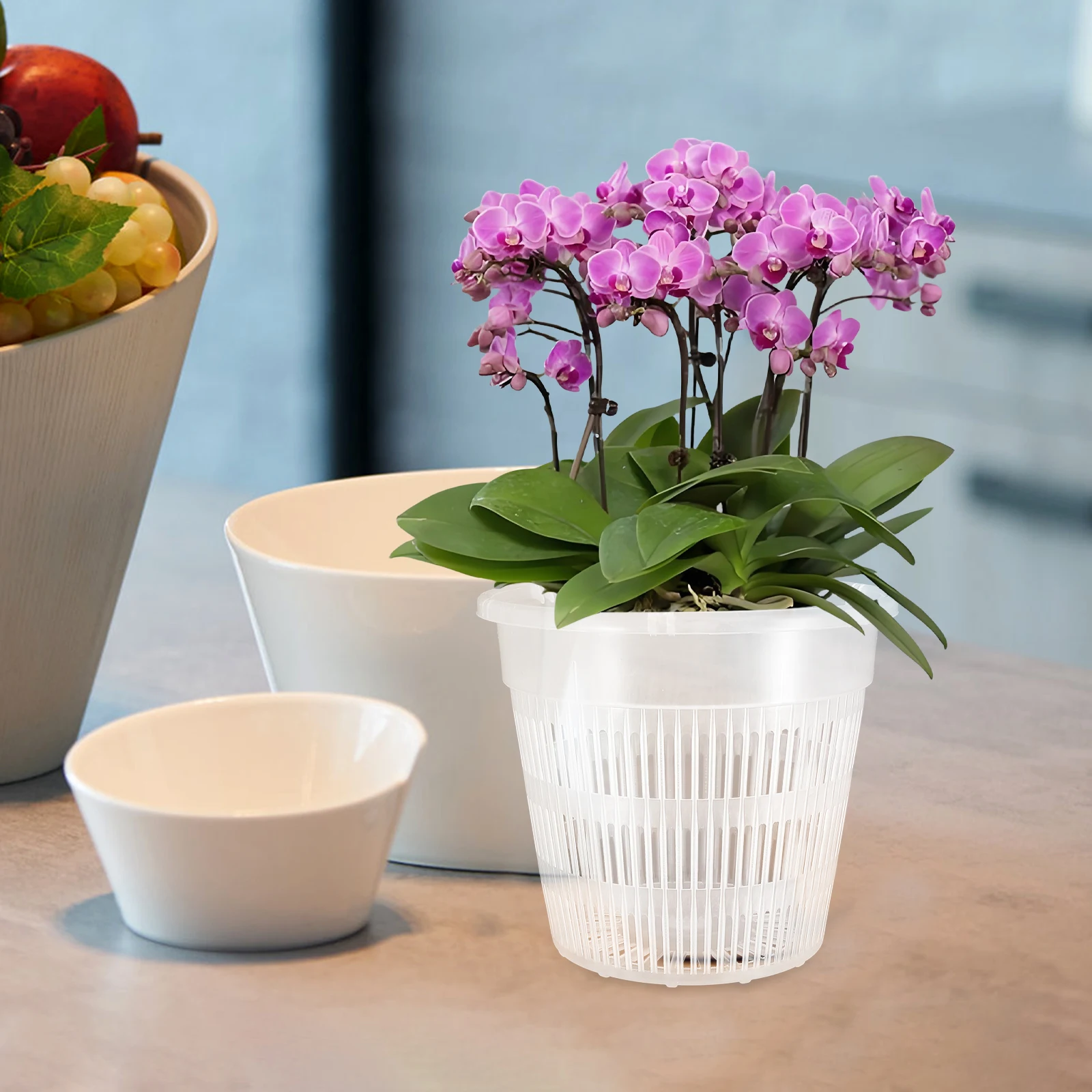 

6 set Clear Orchid Pots With Drainage Holes Hydroponic Transparent Planters For Indoor Outdoor Root Monitoring Starter