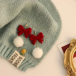 KADRUFI Vintage Women Red Flocked Camellia Flower Pearl Butterfly Bow-knot Stud Earrings Korean Fashion Earrring Wedding Jewelry
