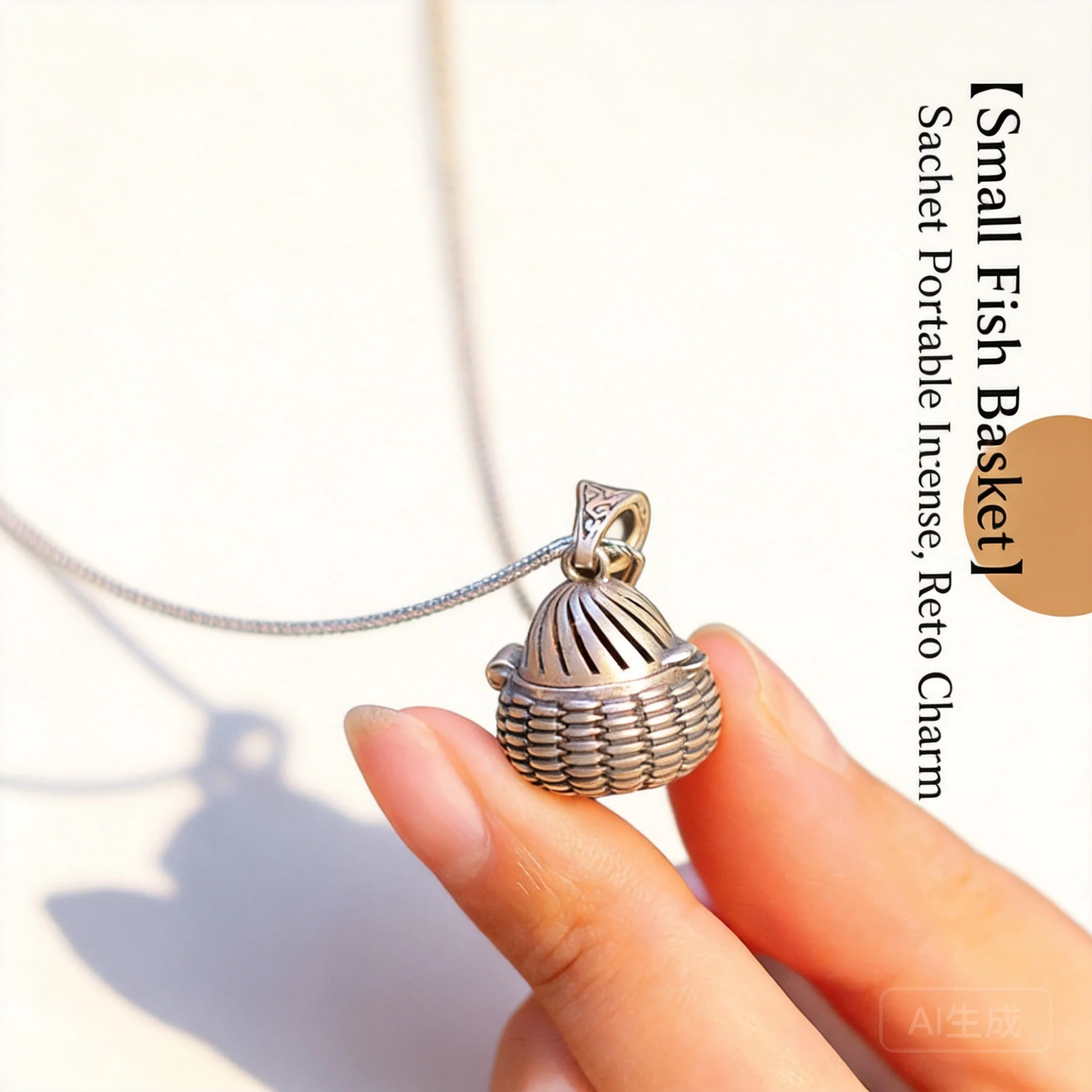Chinese Style Good Luck Blessing Wealth Attracting Vintage Silver Plated Openable Fish Basket Shape Sachet Pendant Prayer Gau
