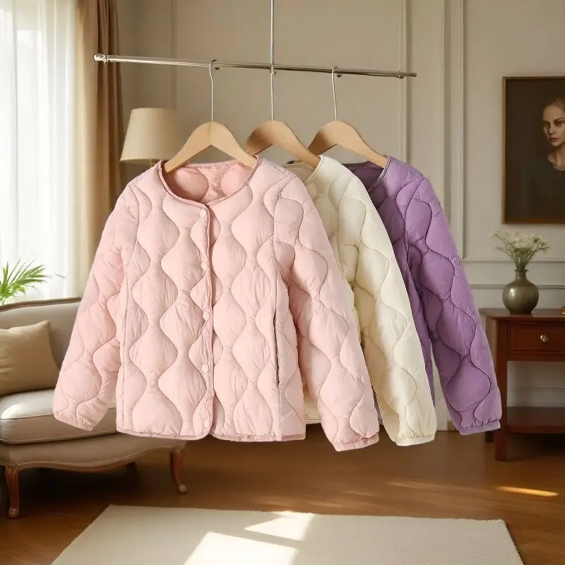 

Boys Girls Autumn Winter Down Cotton Jacket Warm Coat Pure Color Round Neck Tops Lightweight Comfortable Children Clothes Trendy