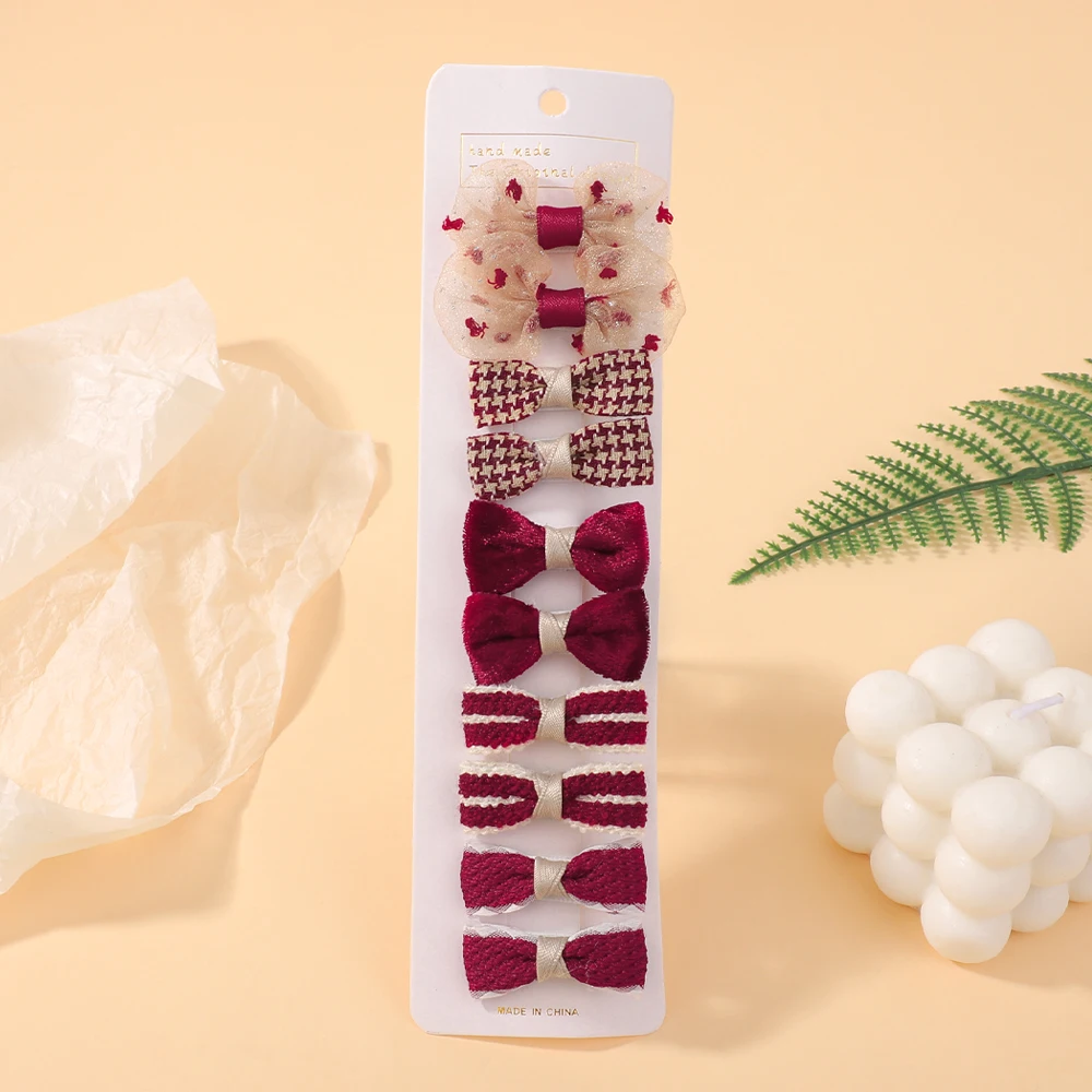 10-teiliges Blumen-Schleifen-Haarspangen-Set für Babys, Kleinkinder, Winter-Druck, Haarnadel, Mini-Baumwollspitze, handgefertigt, Kinder-Haar-Accessoires – Detail 8