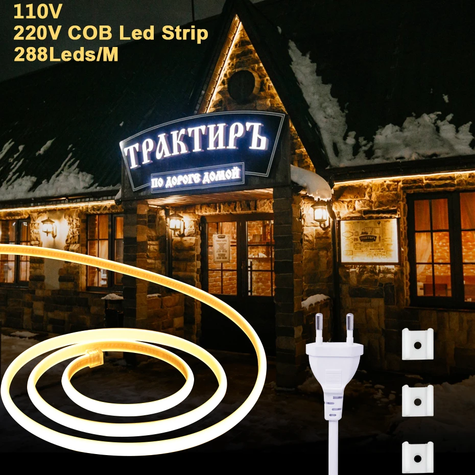 

Waterproof 110V 220V COB LED Strip Soft Flexible 10m 20m 30m 50m Super Bright Led COB Tape For Indoor Outdoor Lighting Decor