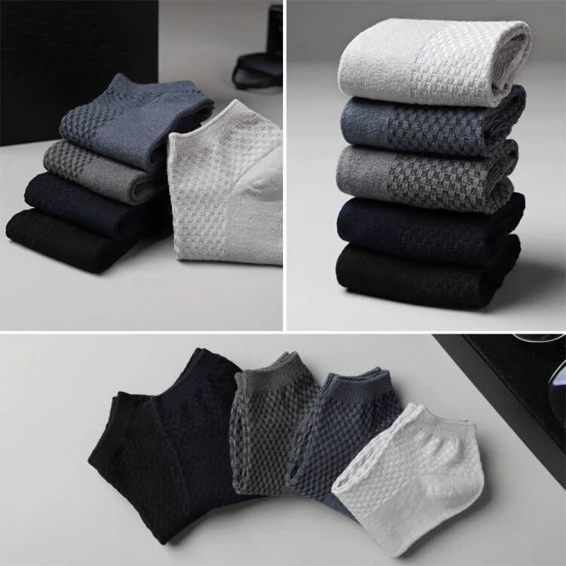 5Pairs/Lot Men\'s Bamboo Fiber Socks Business Short Breathable Ankle Socks Male Sock High Quality Large Size EU39-48