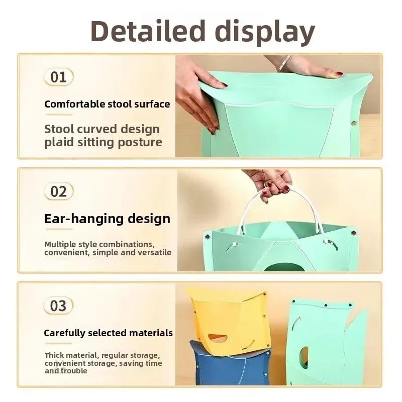 كرسي قابل للطي موفر للمساحة، مقعد بلاستيكي رفيع للغاية للتخييم والسفر والمنزل، مقعد محمول خفيف الوزن للاستخدام في الهواء الطلق