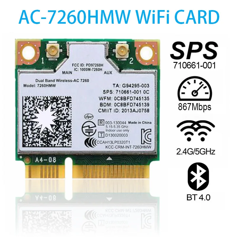 

Dual Band Wireless-AC 7260 7260HMW intel 7260AC 7260HMW 7260AC half Mini PCI-e bluetooth Wireless wifi 867M+4.0BT