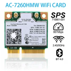 Dual Band Wireless-AC 7260 7260HMW intel 7260AC 7260HMW 7260AC half Mini pci-e bluetooth Wireless wifi 867M + 4.0BT