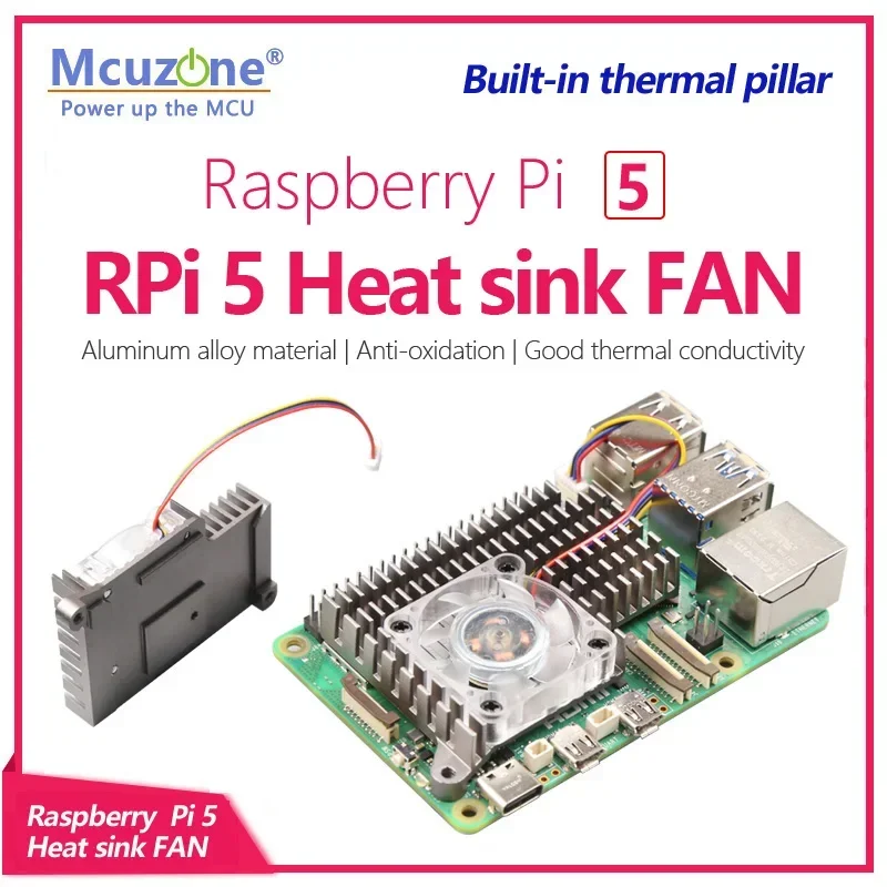 

Raspberry Pi 5 Heat sink FAN Aluminum alloy material | Anti-oxidation | Good thermal conductivity