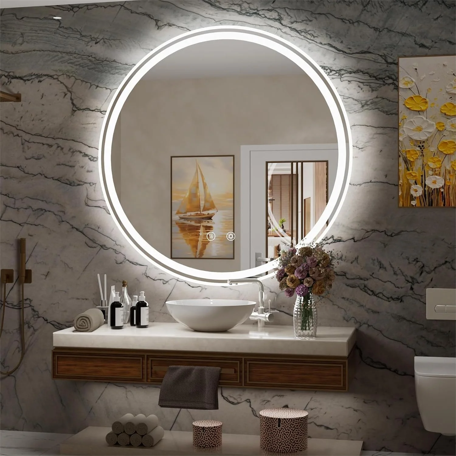 Adjustable 6000K Daylight Emitting Diode Bathroom Makeup Mirror with Front and Front Lights, Unlimited Anti-Fog Touch Birthdays