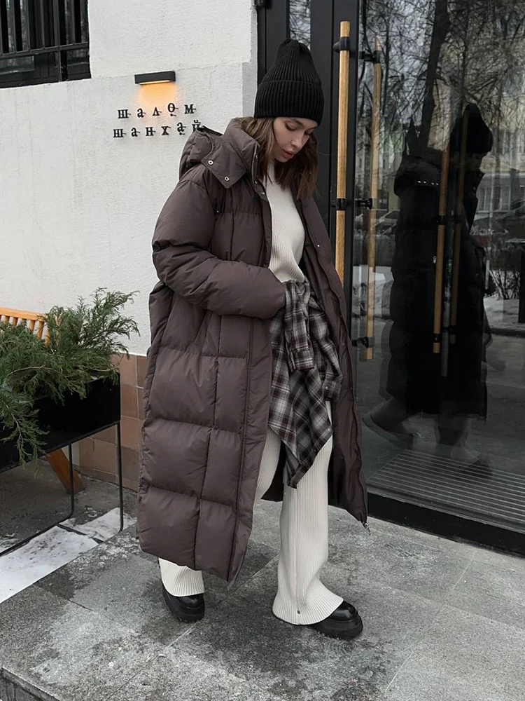 الشتاء طويلة الدانتيل يصل مقنعين أسفل سترة الإناث الدافئة سميكة باركر أبلى النساء الأبيض بطة أسفل الدافئة الركبة طول سترات قطنية