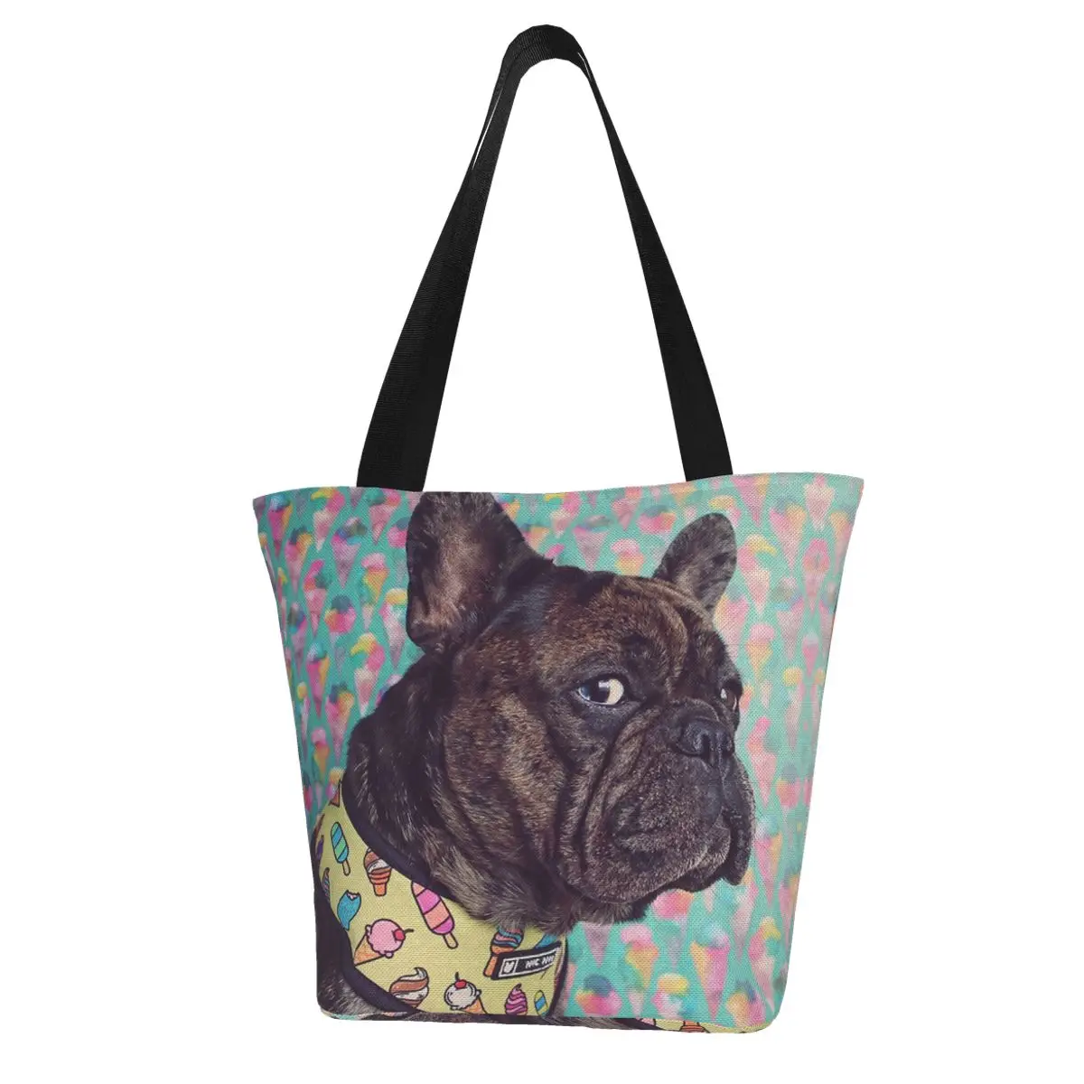 French Bulldog Totes Shopping Bag For Lady Harajuku Canvas Beach Shoulder Bag Students Cloth Eco Foldable Shopper Bags Women