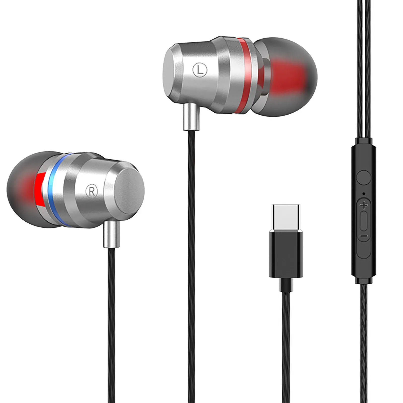 Type-C Wired In Ear Headphones Stereo Inear Microphone Wired Headphones For Phone Pc Laptop Tablet Plug In Earbuds