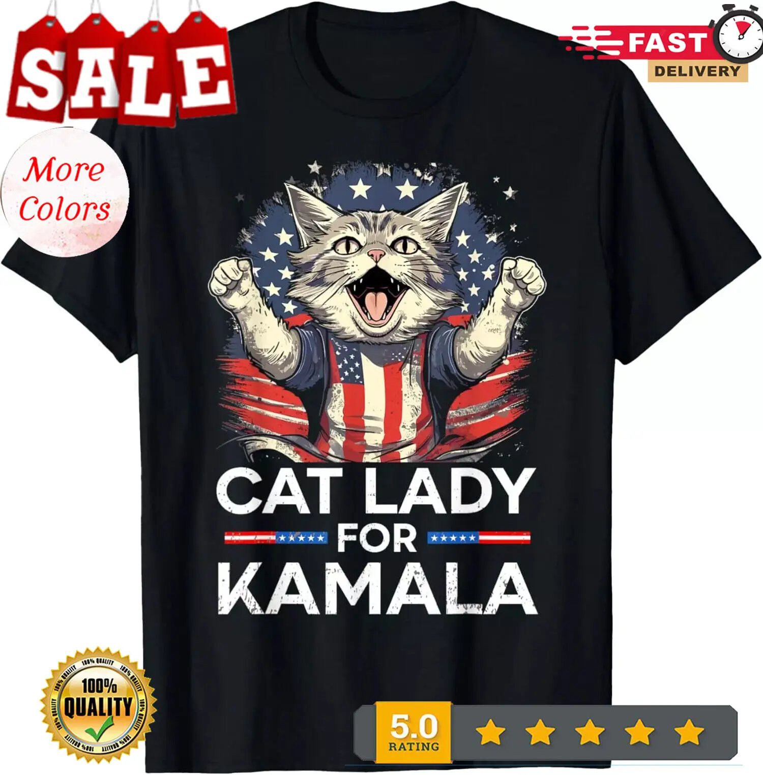 

Женская футболка с изображением кота для Kamala Funny Cat 2024, футболка President Kamala Harris Xdvcc