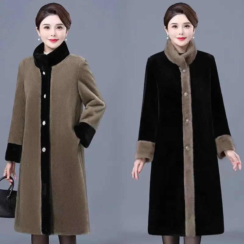 

New 2024 Fashion Autumn Winter Jacket Women Imitation Mink Fleece Coat Mid Length Imitation Fur Coat Middle aged Female Outerwea