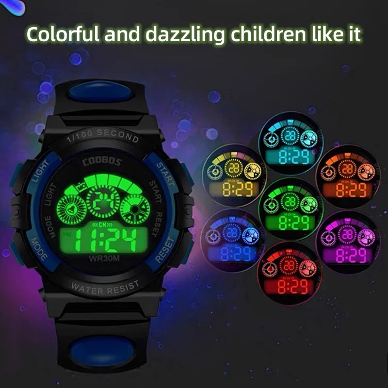 Children's Electronic Watches Seven Colors Luminous Life Waterproof Multi-function Luminous Alarm Clocks Watch for Boys Girls