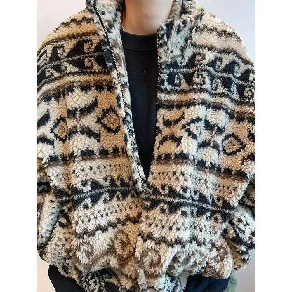 

Утепленная куртка из овечьей шерсти для мужчин, осенне-зимняя, на молнии, свободного кроя, с воротником, повседневная, из полиэфирного волокна