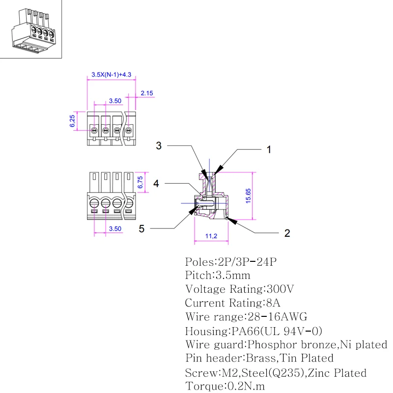 10 Set 3.5 2pin 300V 8A 3.5mm Pitch Connector Pcb Screw Terminal Straight Needle Looper 15EDG 15EDGK 15EDGRC 15EDGVC 2P