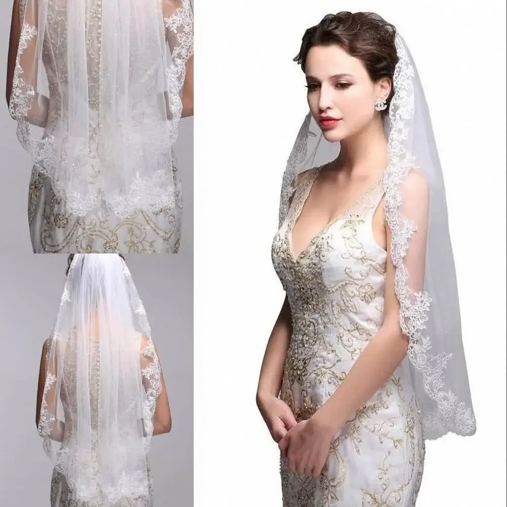 

New Single Layer Lace Bride Veil Korean Wedding Dress Headwear With Hair Comb