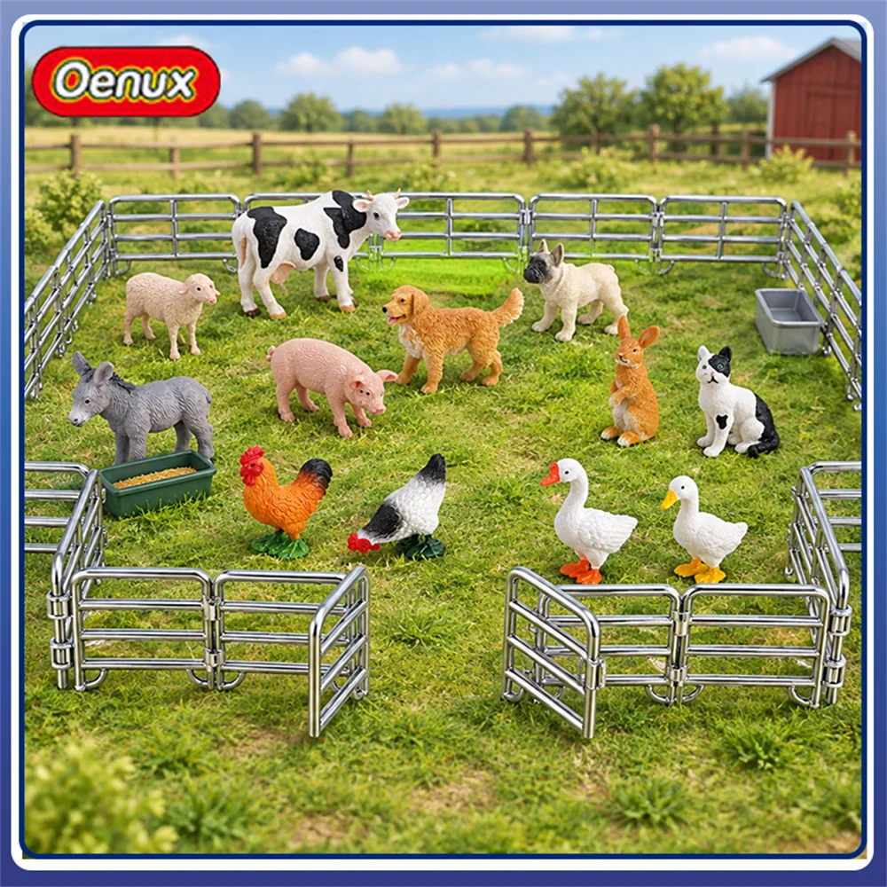 DIY Farm Fence Accessories, Kids Pretend Play Corral Playset, Mini Horse Cow Sheep Pig Poultry Models, Micro Landscape Decor