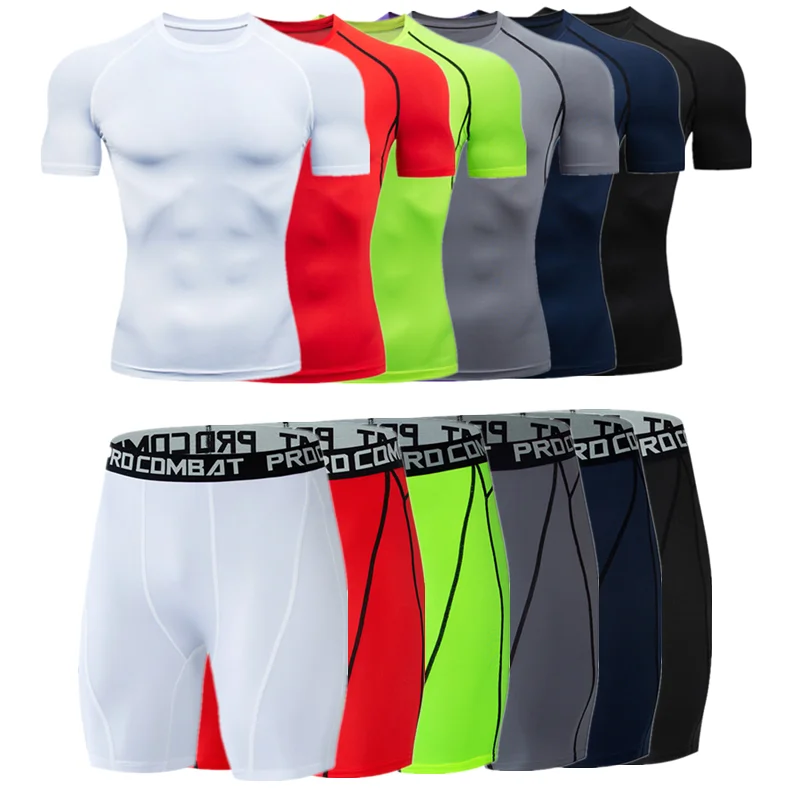 Men Basketball Short Sleeve T-Shirt Shorts Leggings Pants Tight Fitness Running Training Top Boy Compression Sport Set Quick Dry