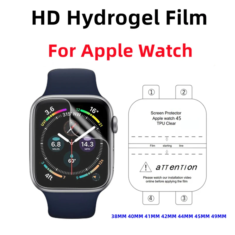 2pcs Hydrogel Film For iWatch Ultra 49MM Apple Screen Protector For Apple Watch 8 7 6 5 45mm 44mm 42mm 40mm 38mm TPU Full Screen