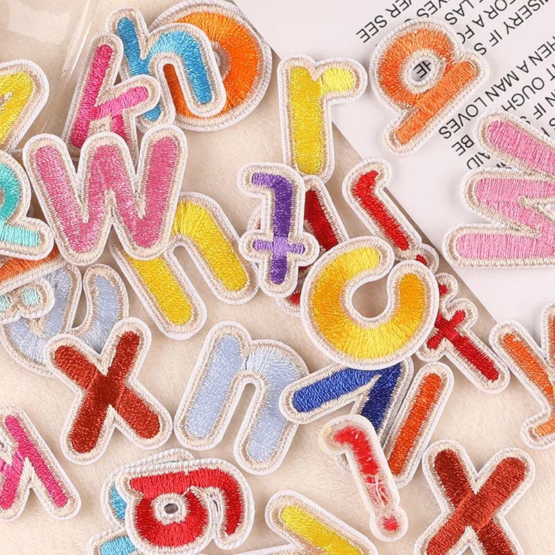 26/Pcs/Lot Fabrics Letter Stripes Iron On Patch For Clothing Kids Baby Mini Small Sew Embroidered Alphabet Bulk Parches Cute Set