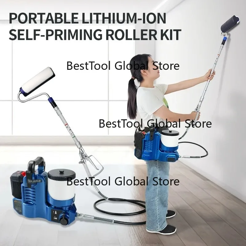 Po-ble Lithium Battery Sprayer with Different Length Thickening Rods and Self-priming Rollers for Paint Roller Set