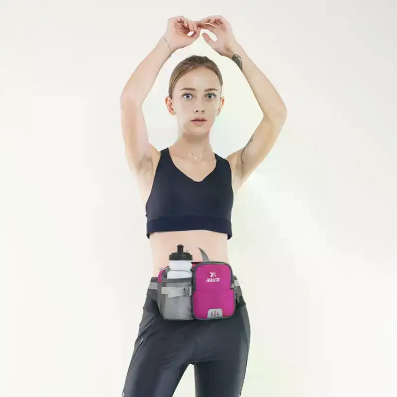 

Water-Resistant Adjustable Fanny Pack With Bottle Holder Hip Bum Bag Zipper Pockets For Outdoor Hiking Running Cycling