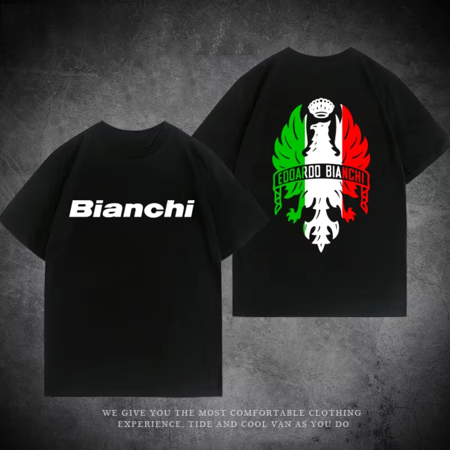 

Moto 25 Bianchi High end Road Tour de France Cycling Work Clothes Loose Short sleeved Black T-shirt Men's Summer Pure Cotton