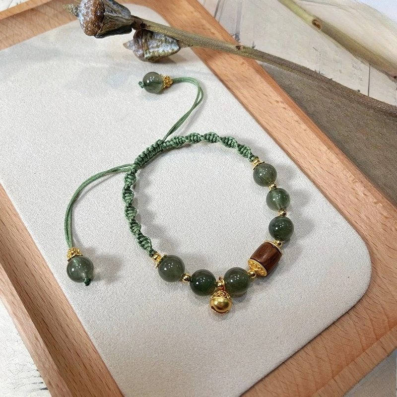 perles-de-cristal-de-cheveux-verts-naturels-corde-tissee-a-la-main-perles-de-boulier-en-bois-d'agar-pour-femme-cloche-en-argent-s925