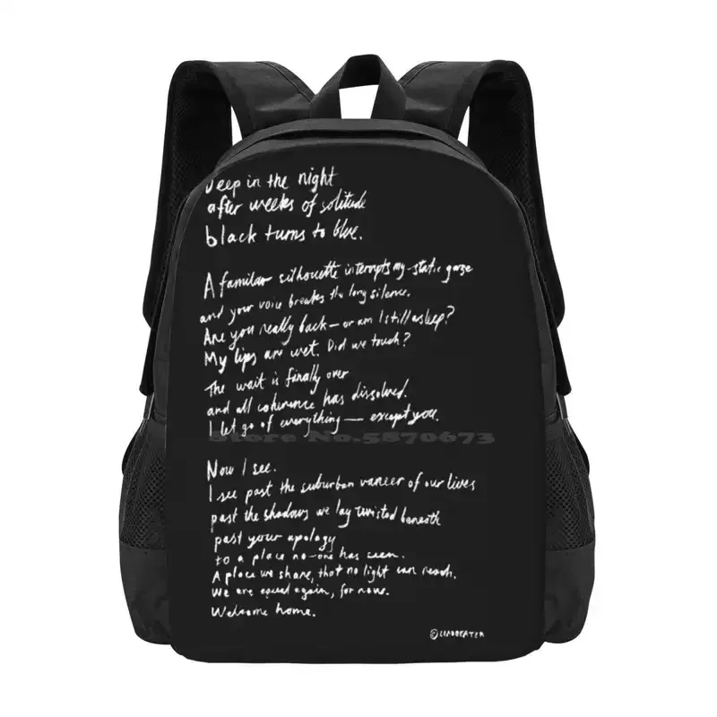 Black Turns To Blue Hot Sale Schoolbag Backpack Fashion Bags Poem Brush Acrylic Lost Suburban Love Relationship Inspiration