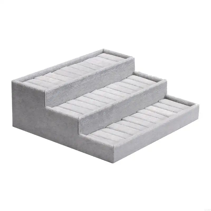 Trapezoid Jewelry Organizers 3 Tiers Frosted Velvets Surfaces Structure