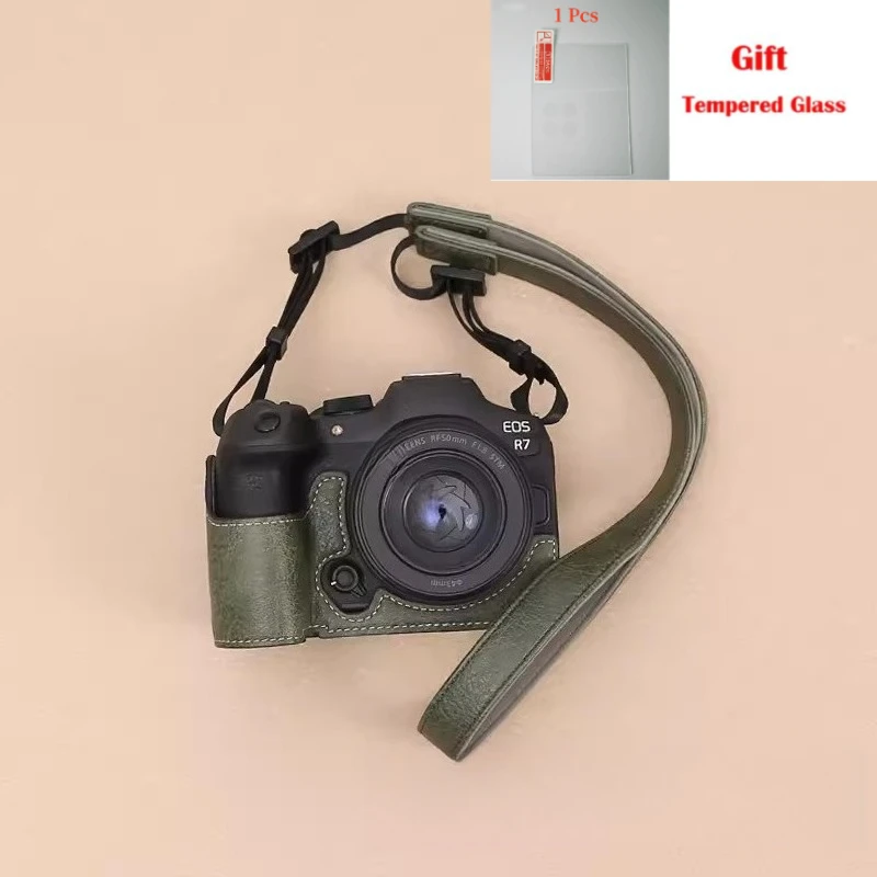 

PU Leather Cover ,For Canon EOS R7 special protective case, portable half set, photography bag + free tempered film