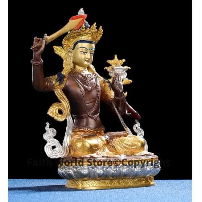 21cm large HOME Temple Family efficacious Protection Tibetan Buddhism gilding Bodhisattva Manjusri Guan yin buddha statue