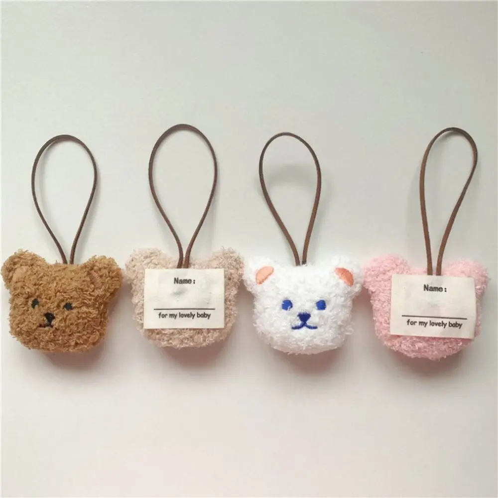 Plush Bear Pendant Cartoon Stuffed Dolls Bear Keychain Hanging Ornament with Name Sticker Children's Name Tag Keyrings