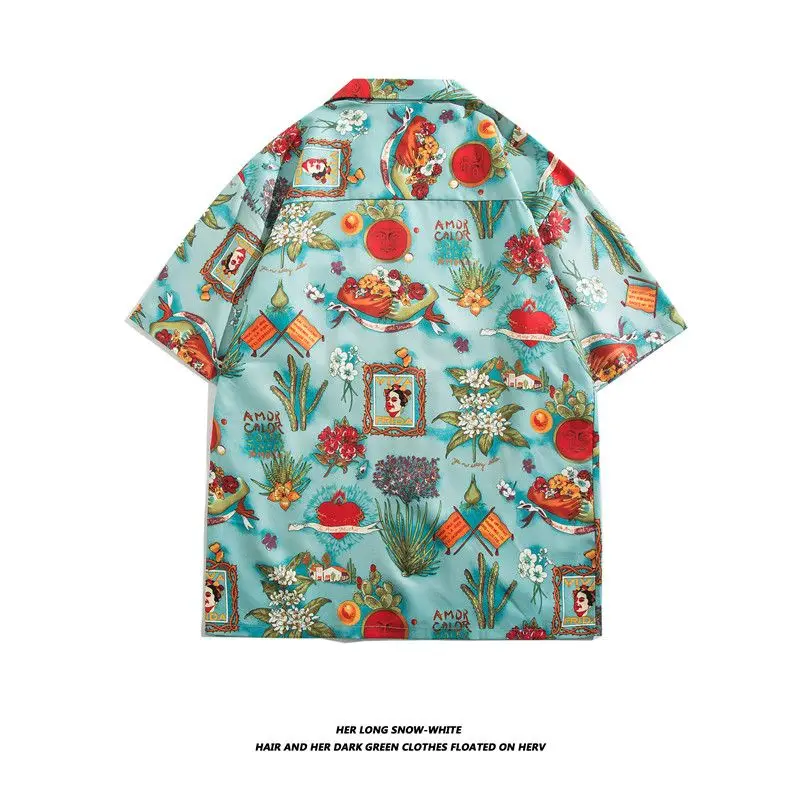 Couples Casual Hawaiian Beach Shirt Quick Dry Lightweight Print Cuban Collar Thin Men's Fashionable Shirt Summer Polyester