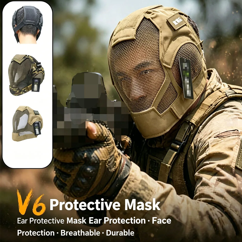 

Tactical V6 Protective Mask Full Face Wire Mesh Guard Breathable Ear Protection for Airsoft Paintball Hunting Outdoor Safety