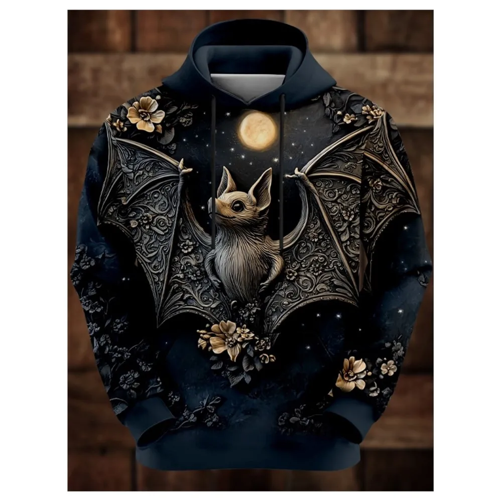Lustige Fledermaus Herrenmode 3D-Druck Hoodie Halloween Hoodies Schwarze Kapuzentasche 3D-Druck Herbst Winter Designer Hoodie Sweatshirt