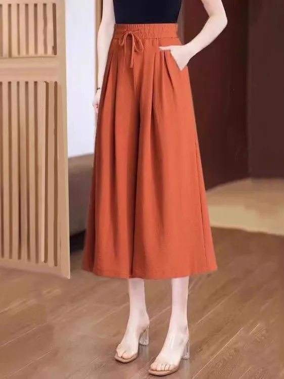 Summer Thin Wide Leg Pants Women's Slimming Seven-Foot High Waist Casual Skirt Pants Breathable Large Size Trendy Commute Style