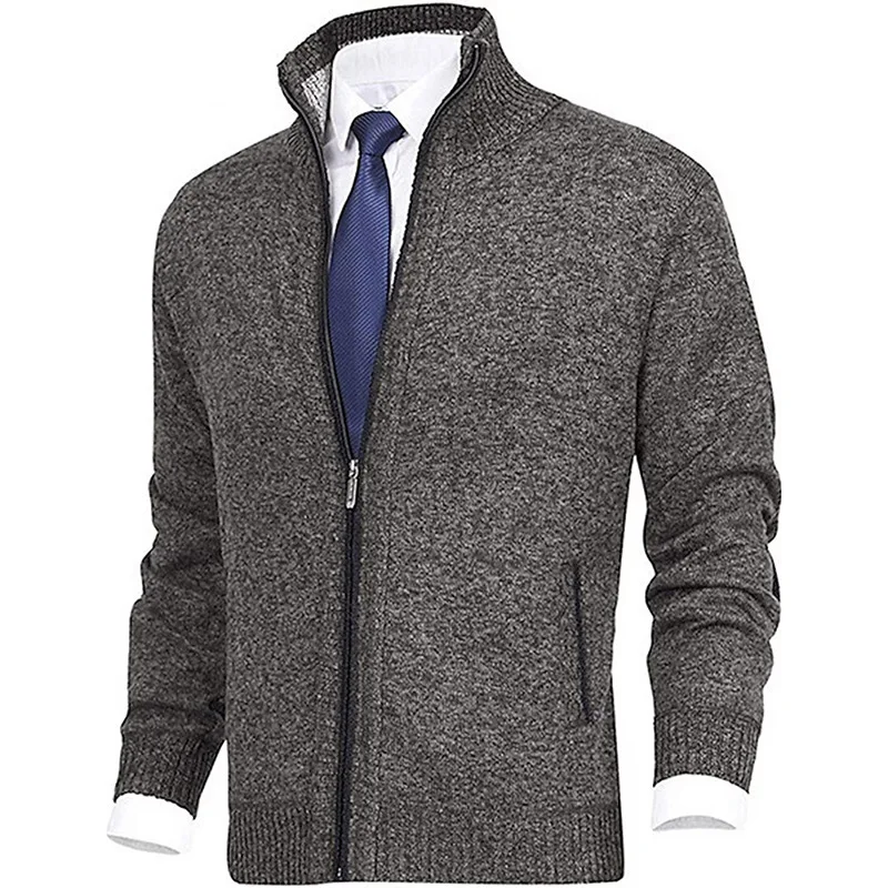 

Winter Thick Men's Knitted Sweater Coat Off White Long Sleeve Cardigan Fleece Full Zip Male Causal Plus Size Clothing for Autumn